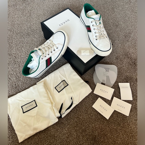Gucci Men’s White Green canvas Tennis 1977 mini GG. - Picture 2 of 10